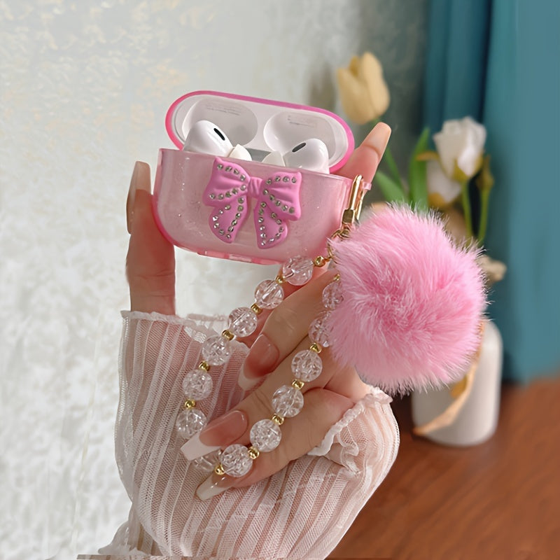 Rose Red Bowknot Transparent Pearl Chain Suitable For Airpodspro Protective Case Apple Pro2 Generation Wireless Wireless Earphone Shell 3 Generation Case